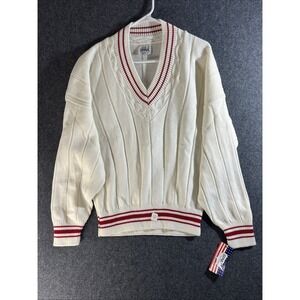 Vintage SPAR Knitwear Cricket Sweater, Made In The USA, Red And Cream V-Neck